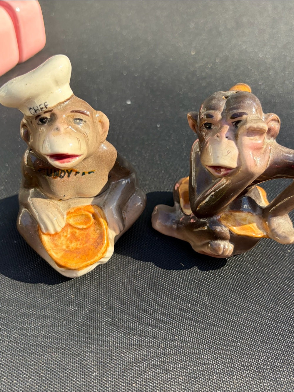Hand-Painted Ceramic Monkey Salt and Pepper Shakers - Brown & Cream